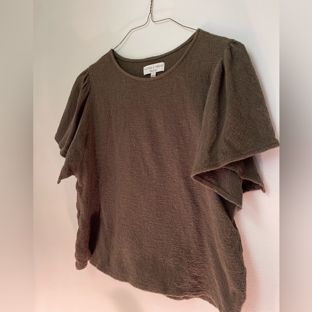 Madewell Flutter Sleeve Green Blouse Top, Texture and Thread, EUC size L